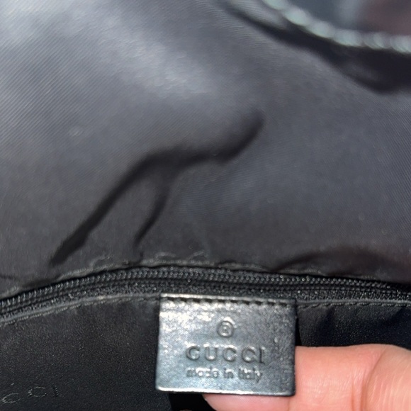 Gucci Bamboo Shoulder Bag Nylon Black Silver Handbag AUTHENTIC - Picture 14 of 14